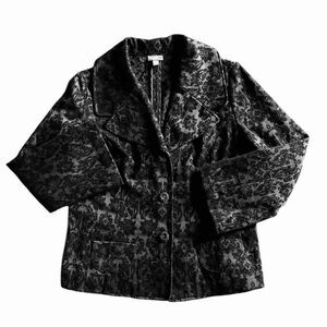 J. Jill Blazer Jacket Black Brocade 12 Petite Classy Minimalist